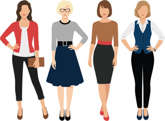 Obraz premium Stylish modern women collection illustration featuring fashionable female characters elegant outfits and contemporary lifestyle vector artwork