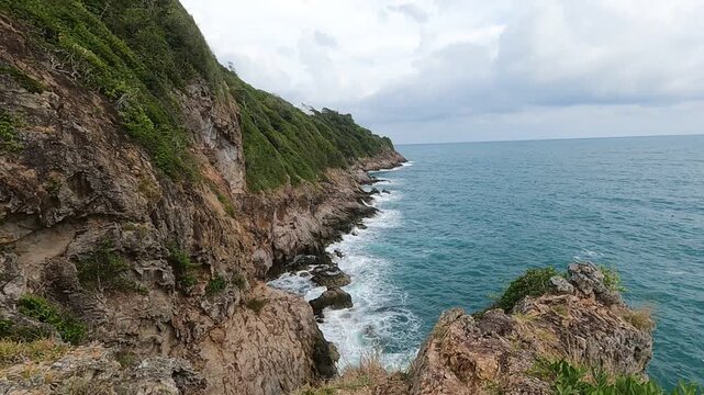 Wide shot , amazing view of sea and mountain landscape in Koh Thalu , Koh samed Thailand , video.