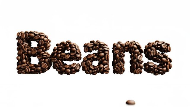 Close up of roasted coffee beans forming the word Beans.