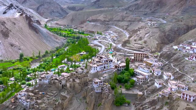 Lamayuru Monastery aerial drone view in Ladakh India
Drone shot of Lamayuru Gompa in Leh Ladakh Himalayas