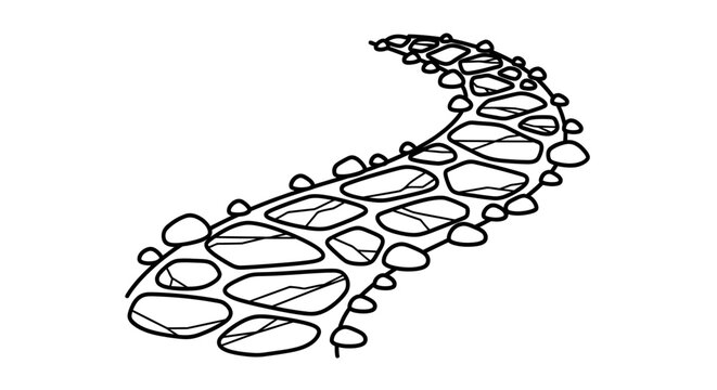 Black and white illustration of pebble pathway.