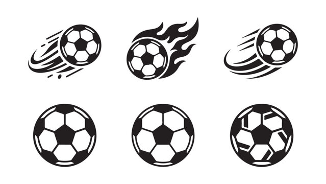 Vector soccer ball icons with motion trails and flame effects for sports graphics