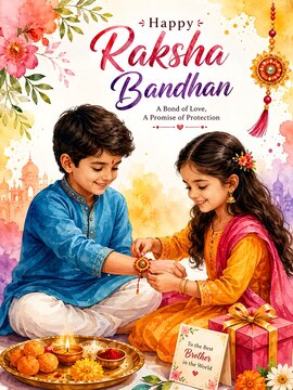 Grand Raksha Bandhan and Rakhi Celebration Artwork with Decorative Rakhis, Gifts, and Family Traditions