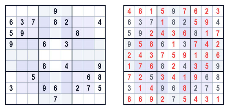 Hyper sudoku solution page with completed grid and original puzzle design  