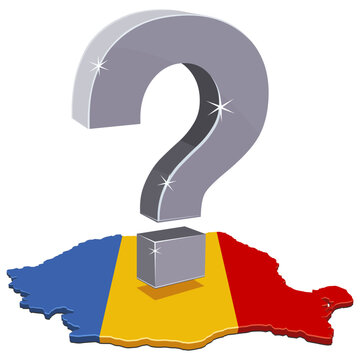 Artwork symbolizing political, social, or economic questions and future decisions regarding the country of Romania, (cut out)