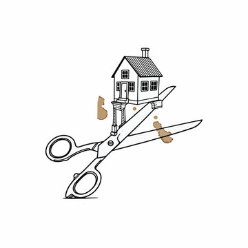 Scissors Cutting Out Small House Shape.