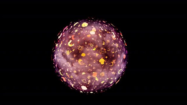 Mystical crystal ball with glowing stars and moons, magical purple orb with celestial symbols, fantasy fortune telling sphere for witchcraft isolated on Transparent Background