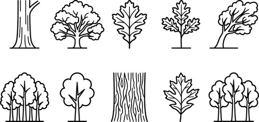 Various tree silhouettes and trunks in different shapes and sizes  illustrations © VectoLover
