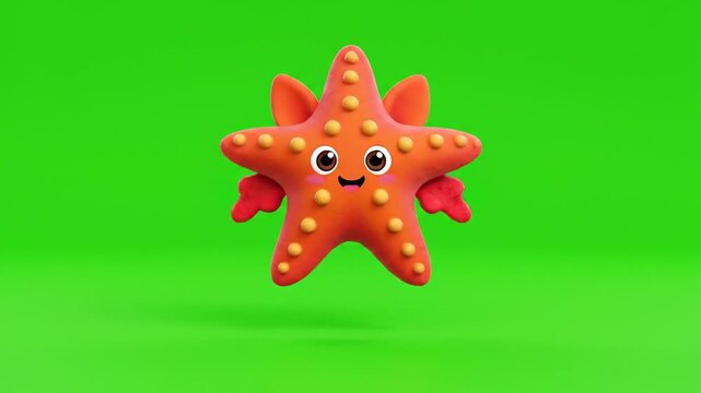 Cute 3d Cartoon Starfish Dancing on Green Screen