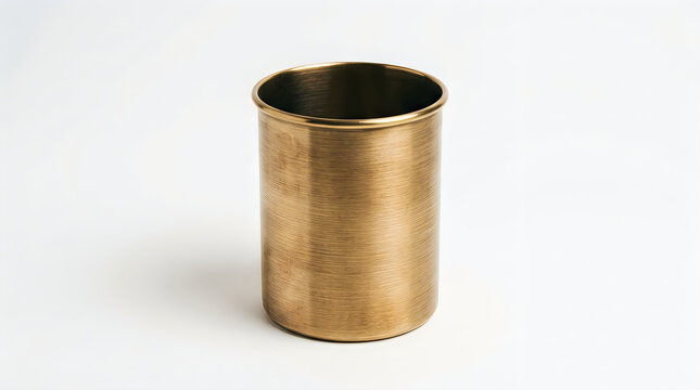 Empty textured brass metal cup or drinking vessel isolated with container drinking cylinder metallic tableware interior