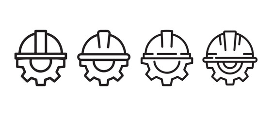 Fototapeta premium Set of construction hard hat and gear icons. representing industrial engineering and safety in flat style.