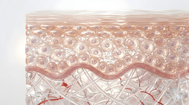 Close-up of hydrated skin layers with serum absorption