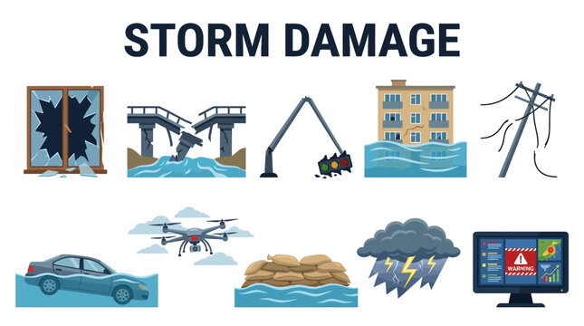 Storm causes extensive damage to infrastructure and property outdoors.