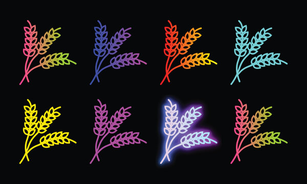 Vibrant neon grain stalks in multiple color variations for farming and agriculture graphics.