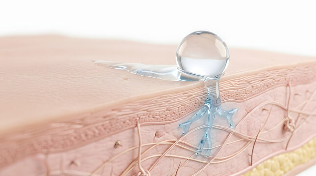 Serum drop absorbed into skin, close-up