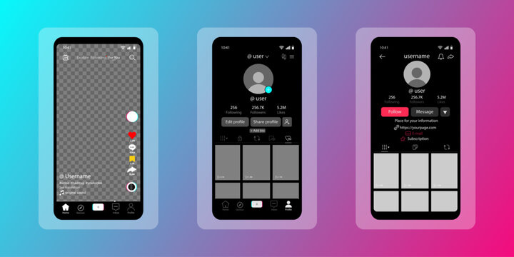 Tik Tok mobile App interface template. Mockup social media template. Mobile app interface template on social network. Video frame template, feed post mockup, mobile app interface template on social ne