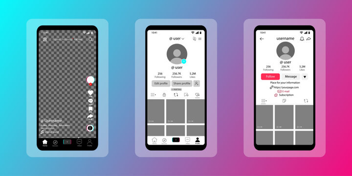 Tik Tok mobile App interface template. Mockup social media template. Mobile app interface template on social network. Video frame template, feed post mockup, mobile app interface template on social ne
