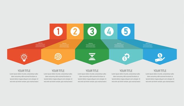 5-Step Modern colorful business infographic timeline template with five step workflow process presentation banner design for marketing strategy and corporate planning