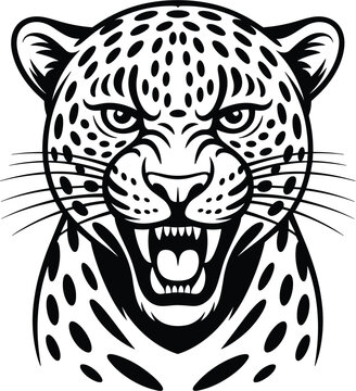 Roaring leopard head mascot vector illustration for wildlife, sports team and fierce animal logo design