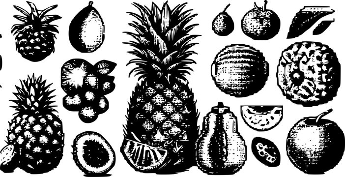Pixel Art Tropical Summer Fruits Collection for Food and Healthy Eating
