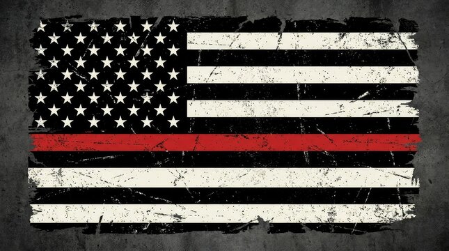 American flag with red line, distressed