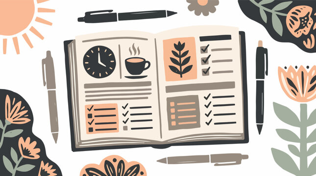 Open Journal with Stationery Items.