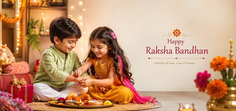 Raksha Bandhan Rakhi Celebration with Traditional Indian Sibling Bond and Festive Decorations