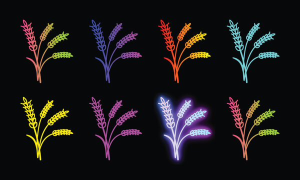 Neon wheat stalks bundle collection with multiple glowing color gradients on black backdrop.