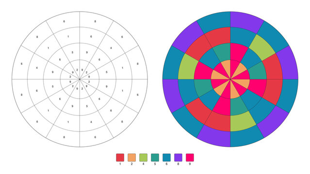 Color wheel chart with blank and filled versions