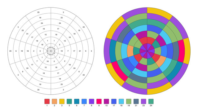 Rainbow color chart with template and completed sample
