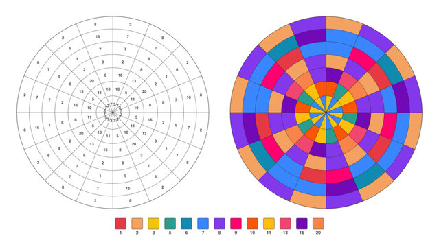 Color wheel chart with blank and filled versions