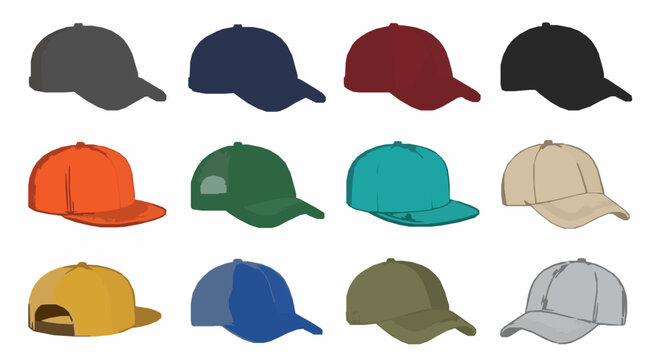 Premium Baseball Cap Vector Set with Vintage Snapback and Sport Hat Illustrations Isolated on White
