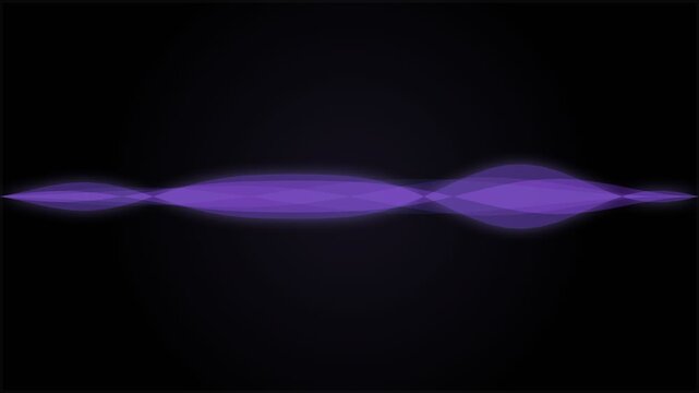 Vibrant purple audio wave spectrum line, animated glowing geometric waveforms and pulsing light bands in slow motion loop, dark background with cinematic haze, symbolizing digital music energy