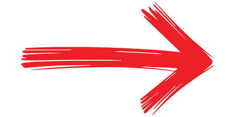 Obraz premium Red hand drawn doodle arrow pointing right, brush stroke sketch drawing, direction pointer design element