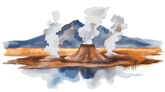 El Tatio Geysers. El Tatio Geysers hand drawn watercolor illustration