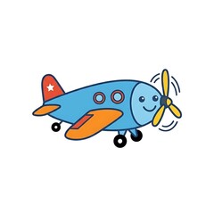 Fototapeta premium Cartoon blue fish with orange fins and propeller.