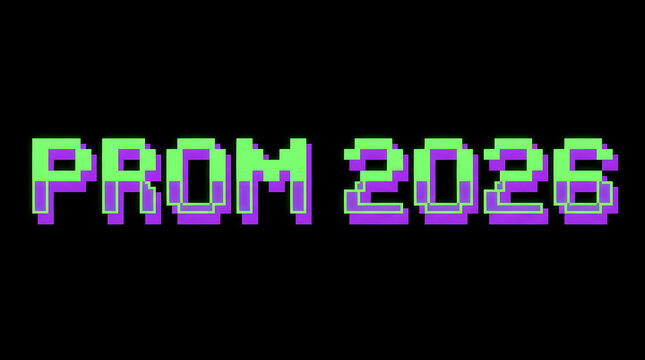 Glowing Neon Text Prom 2026 Pixel Art