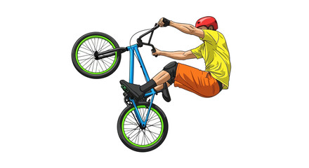Naklejka premium Man performing a bicycle stunt trick.