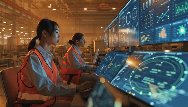 Industrial Engineers Monitoring Smart Factory Systems
