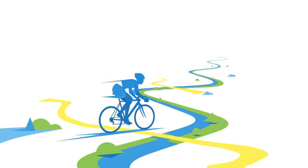 Fototapeta premium Cyclist riding on a winding road.