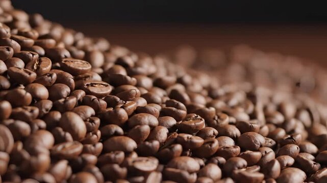 Closeup Macro Shot of Roasted Coffee Beans Pile.