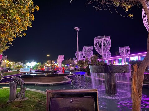 Illuminated Sohag Square at night, Egypt