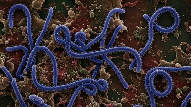 Scanning electron micrograph of ebola virus particles