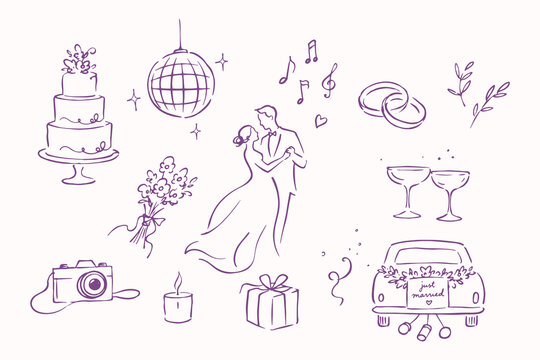 Wedding Dance Elements Minimal Line Art Vector