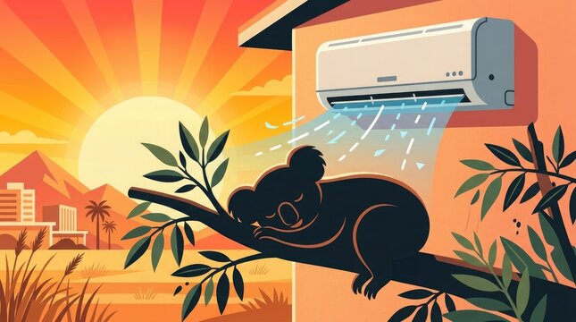 Koala relief illustration of air conditioning in a hot climate
