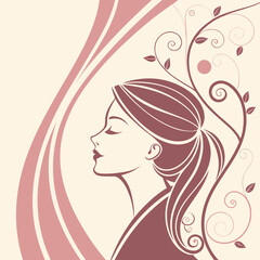 Minimalist female profile portrait with floral decorative elements portrait feminine wellness © Aaaa