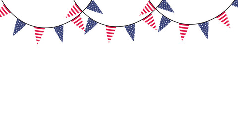 Patriotic USA Triangle Bunting Garland Border Isolated on Transparent Background © Sufia