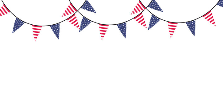 Patriotic USA Triangle Bunting Garland Border Isolated on Transparent Background