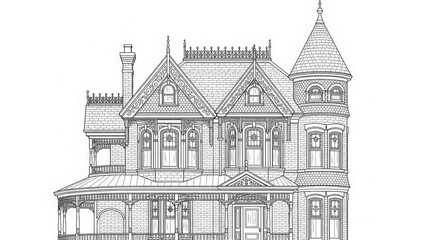 Obraz premium Sketch of church and castle in an old European city with vintage architecture illustration and historic black and white drawing style