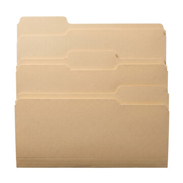 Stack of blank manila file folders isolated on transparent background